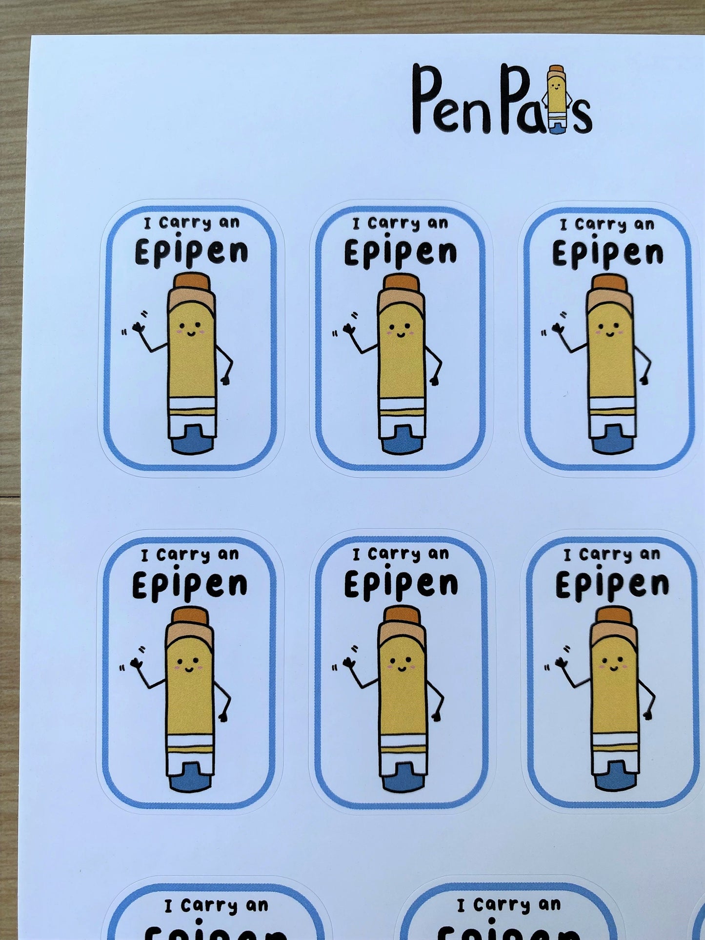 EpiPen Allergy Alert Stickers: Lunchbox, Backpack, Waterproof Sticker Sheet