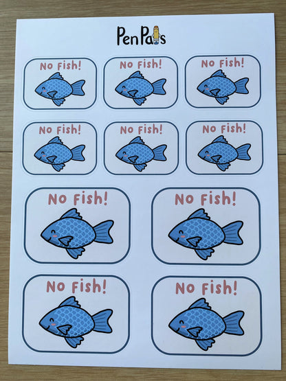 Fish Allergy Alert Stickers: Kid-Friendly Lunchbox Labels