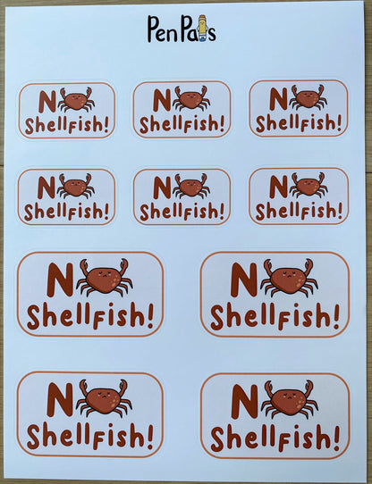 Shellfish Allergy Alert Stickers: Lunchbox & Food Container Labels