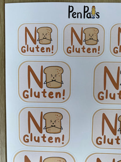 Gluten Free Allergy Alert Stickers: Lunchbox, Water Bottle Sticker Sheet