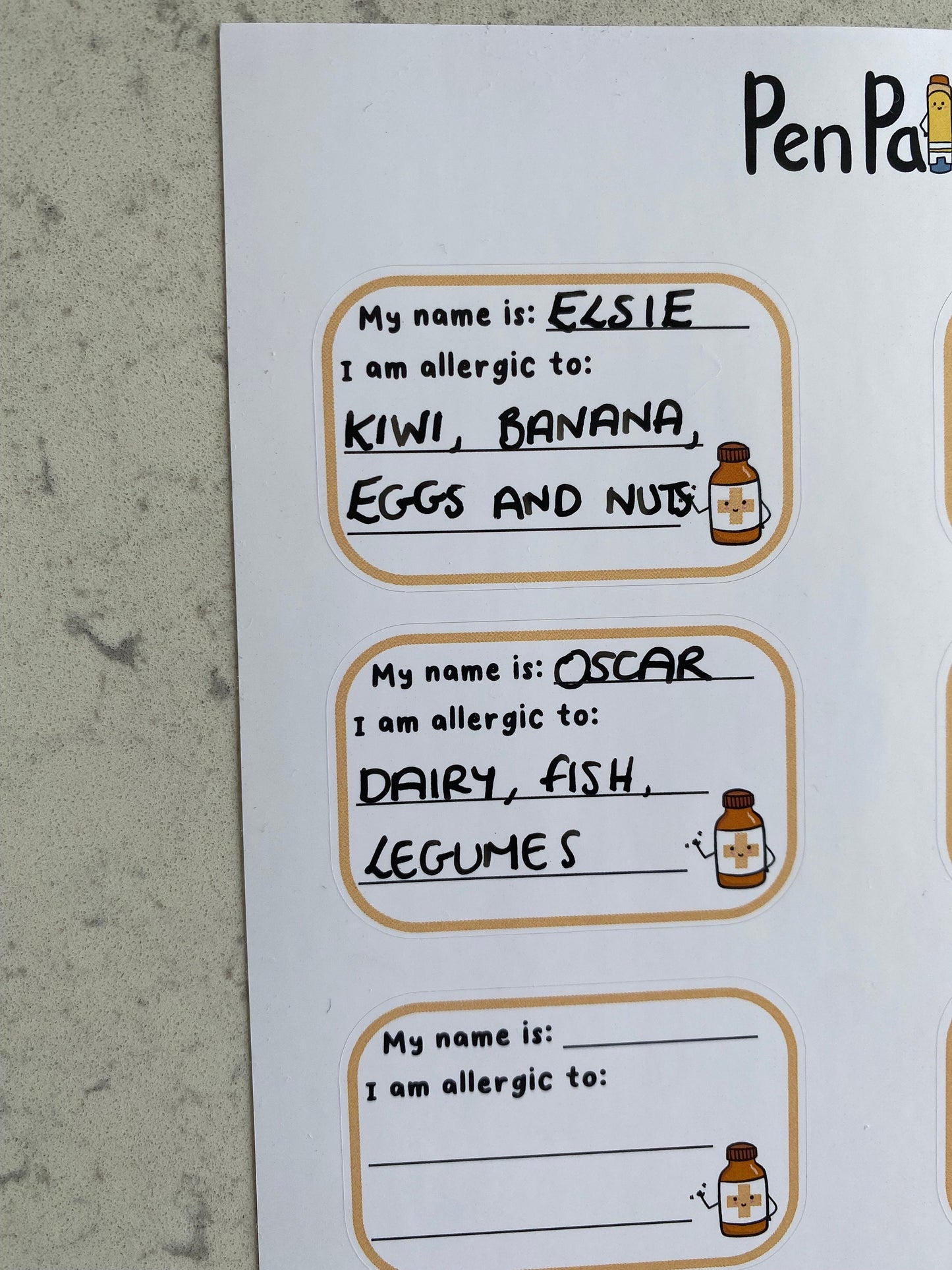 Personalised Food Allergy Stickers: Lunchbox & Epipen Alert Labels