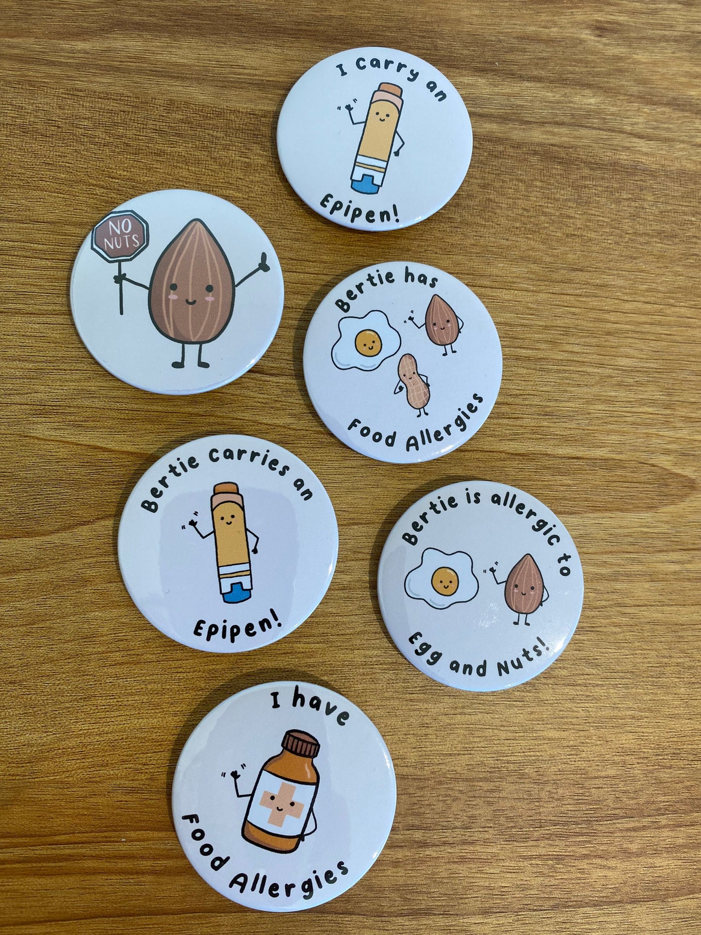 Personalised Allergy Alert Badges: Food Allergies, EpiPen - Set of 3