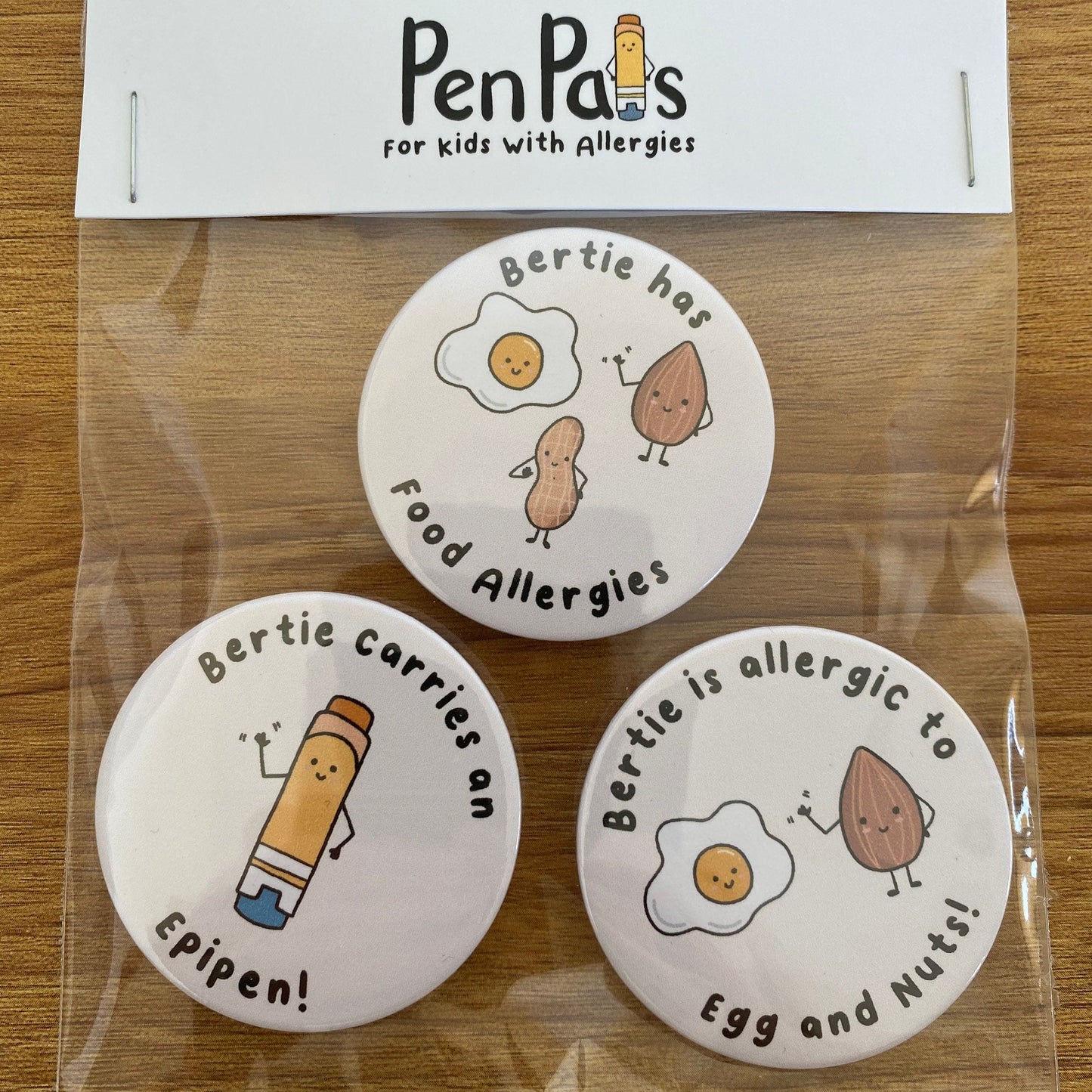 Personalised Allergy Alert Badges: Food Allergies, EpiPen - Set of 3