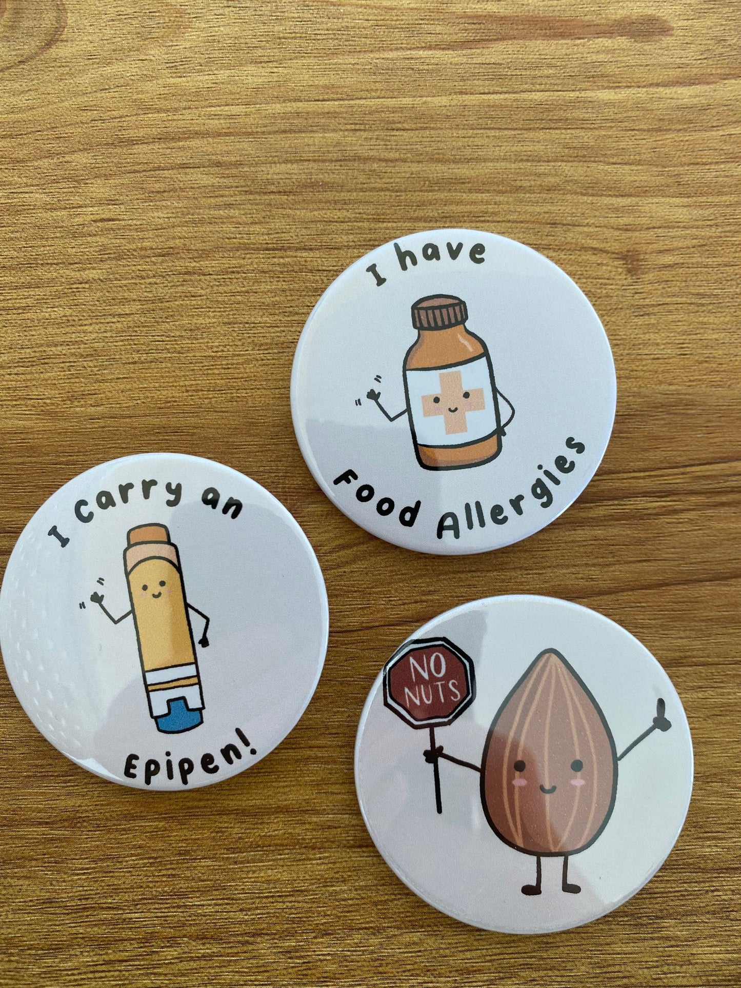 Personalised Allergy Alert Badges: Food Allergies, EpiPen - Set of 3