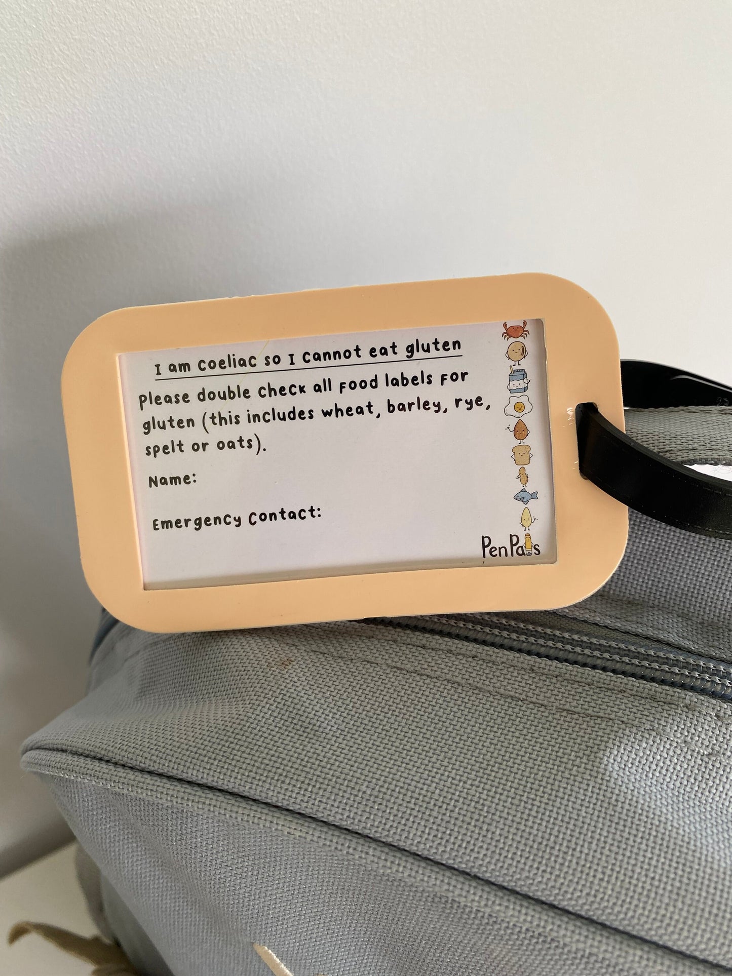 Coeliac Disease Alert Luggage Tag: Gluten Allergy Bag Tag