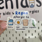 Personalised Allergy Alert Sticker: Waterproof Lunchbox Decal (Pack of 2)