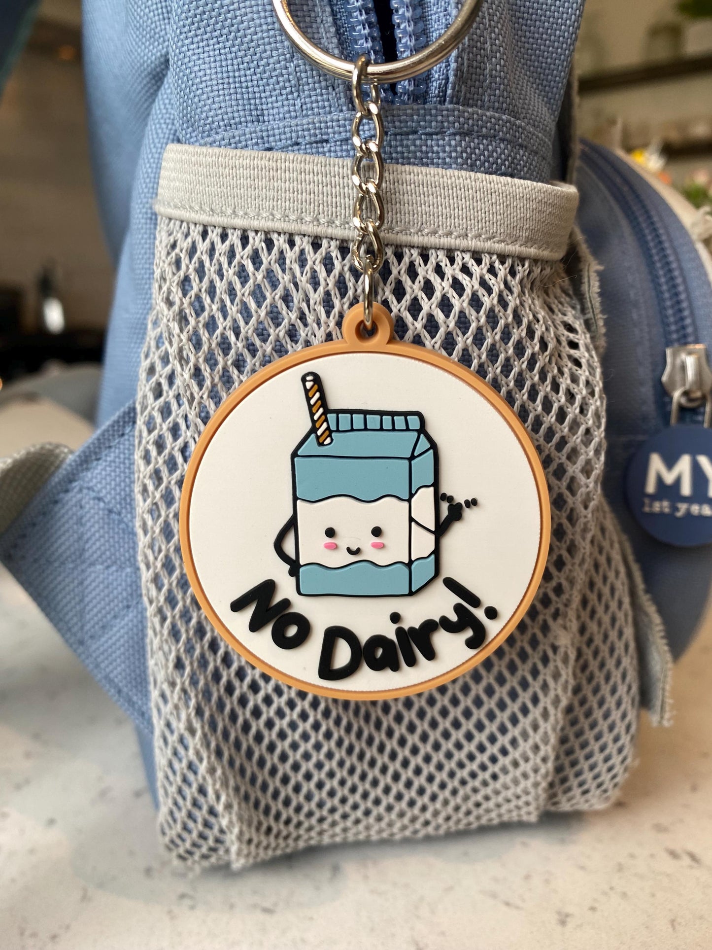 No Dairy Rubber PVC Keyring / Milk Allergy Keyring / Medical Alert / Alert Tag / Dairy Allergy Keychain / Allergy Alert / Milk Allergy