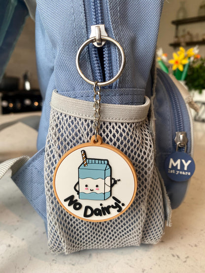No Dairy Rubber PVC Keyring / Milk Allergy Keyring / Medical Alert / Alert Tag / Dairy Allergy Keychain / Allergy Alert / Milk Allergy